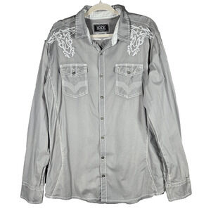 Buckle Black Mens Large Athletic Fit Shirt Gray Embroidered Western Button Up LS